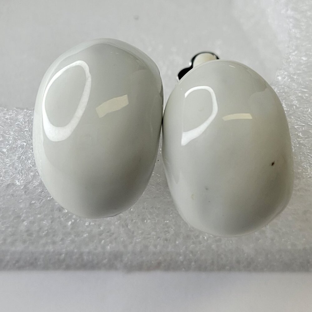 White Clip On Earrings Oval Shaped Enamelled Earrings